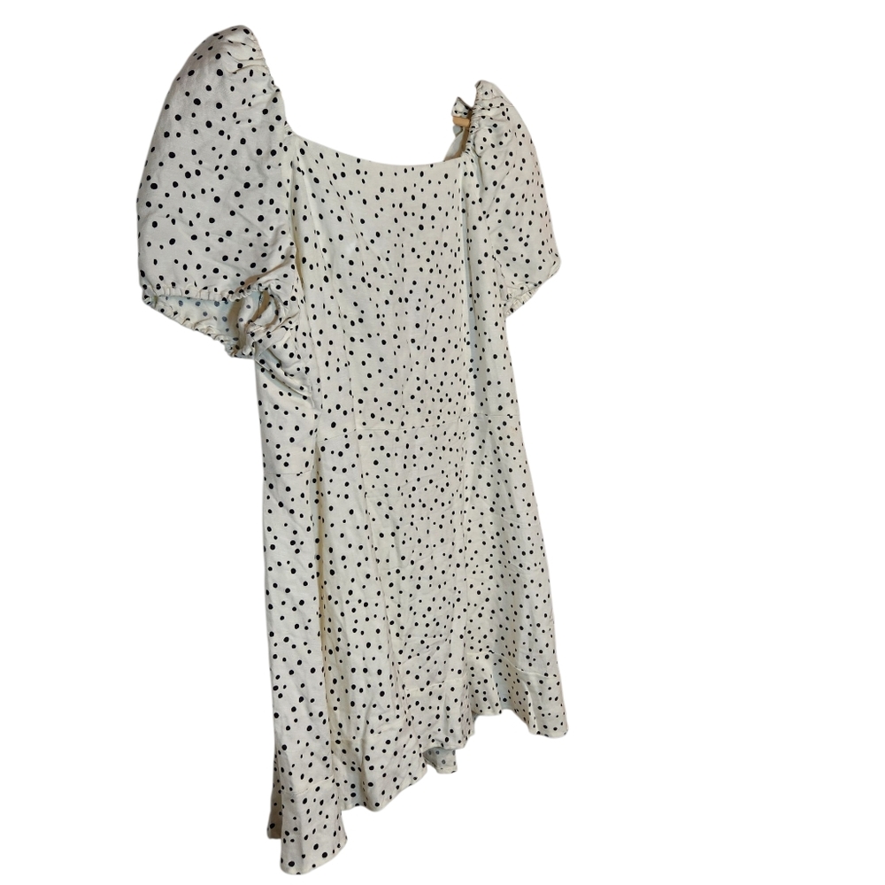 LOFT White Black Polka Dot Linen Puff Sleeve Cut-Out Tie Back Flare‎ Dress 14 - Picture 5 of 16